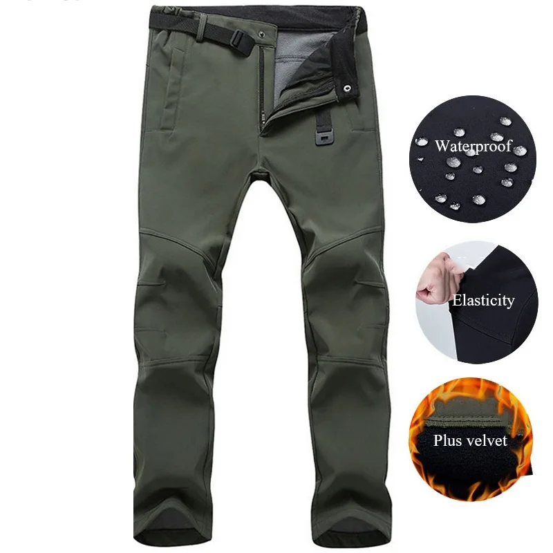 

Casual Stretch Waterproof Fleece Pants Men Winter Thick Warm Softshell SharkSkin Trousers Army Military Tactical Cargo Pants 5XL