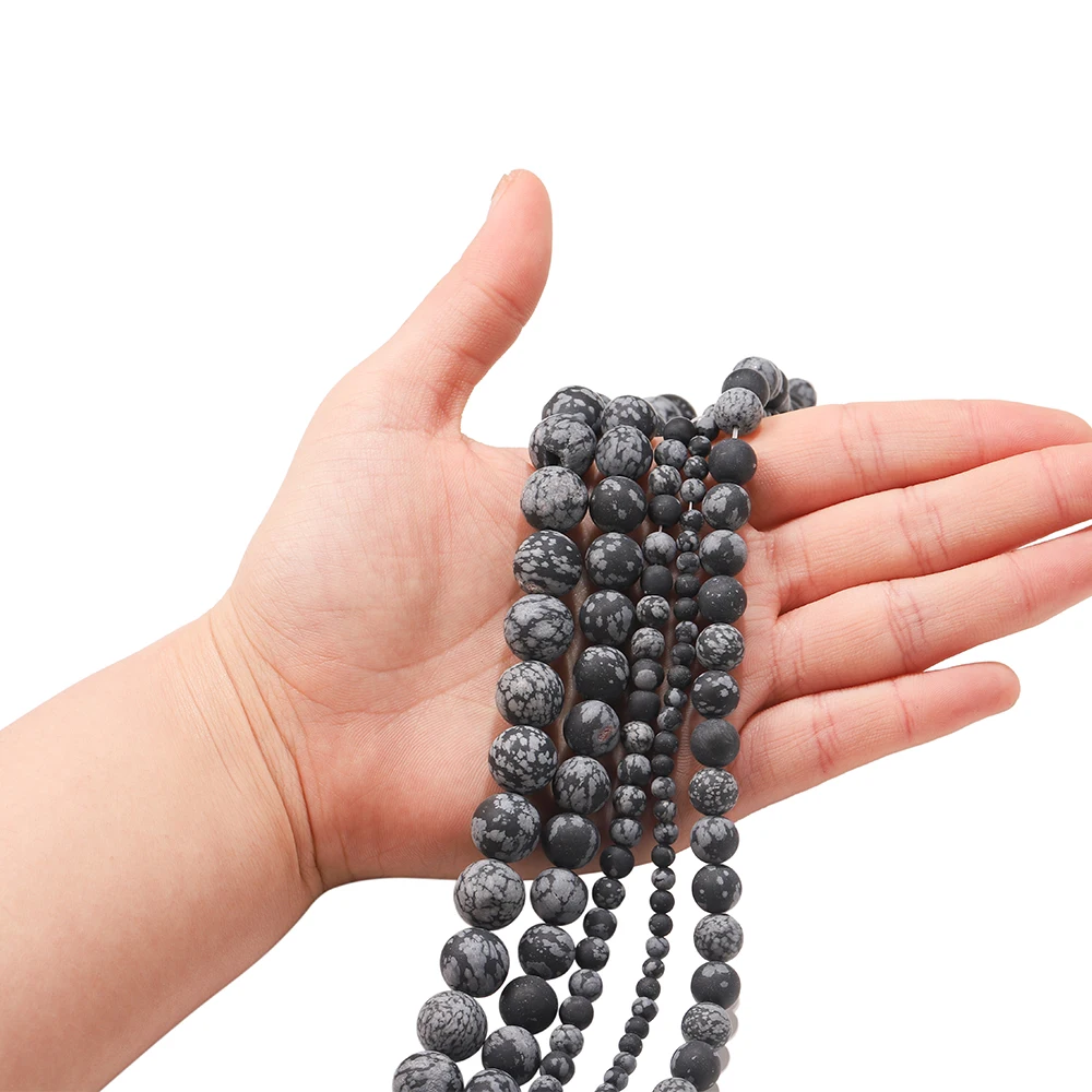 Круглые матовые бусины обсидиана со снежинкой россыпью 4/6/8/10/12 мм для