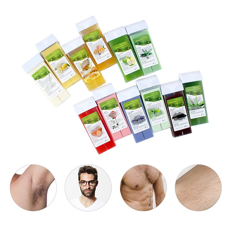 2Pcs Hair Removal Wax Cream 12 Flavor Refillable Depilatory Roller Cartridge for Face Legs Arms Eyebrow Waxing Kit Facial - купить по
