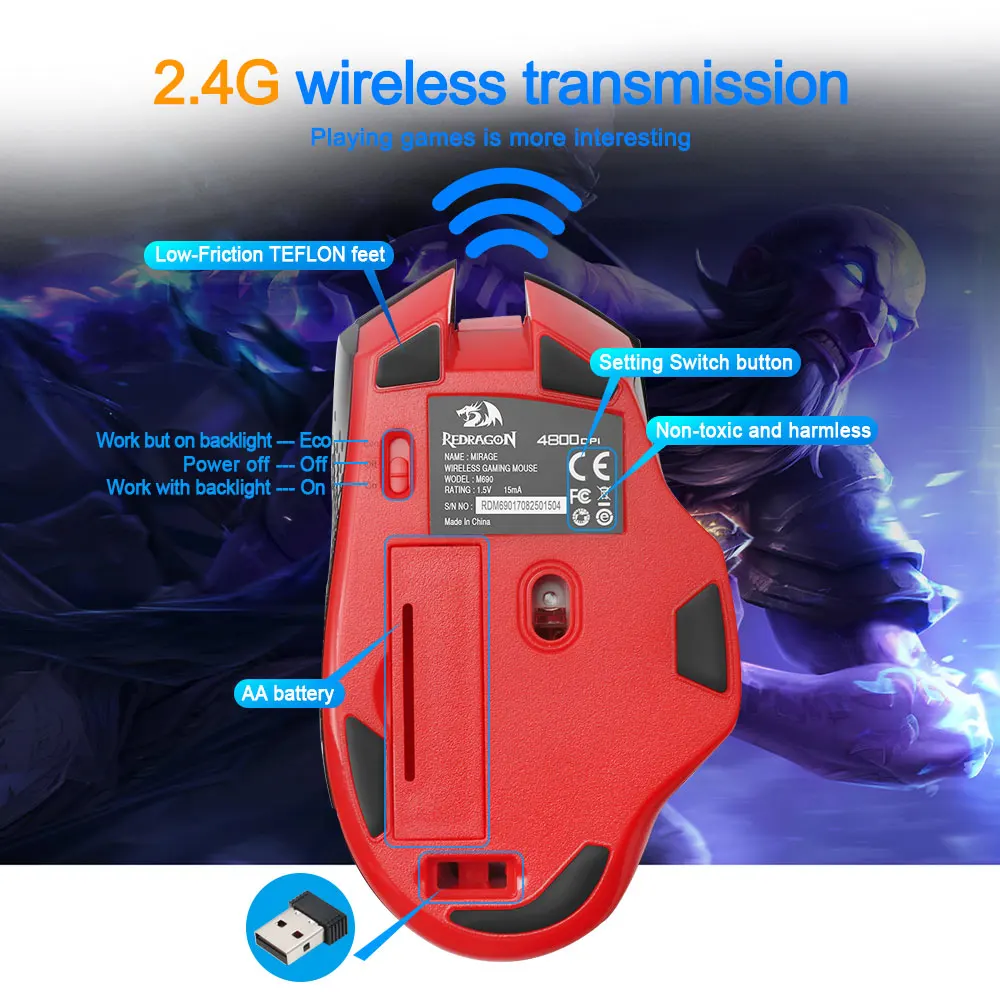 Redragon MIRAGE M690 USB Беспроводная игровая мышь 2 4G 4800 точек/дюйм 8 кнопок Программируемый