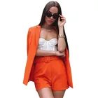 Женский костюм с поясом, тонкий однотонный белый блейзер с шортами, комплект из двух предметов оранжевого цвета, JD1245, лето 2021