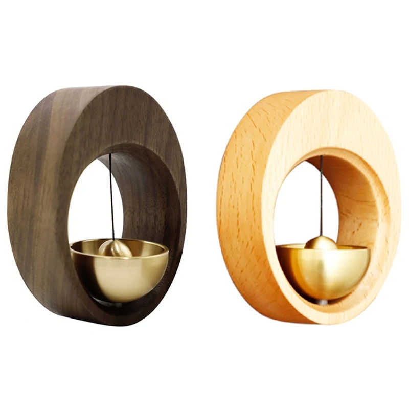 

Solid Wood Wind Chimes Wood Pure Copper Magnetic Door Bell Open Door Reminder Copper Bell for Garden Decoration