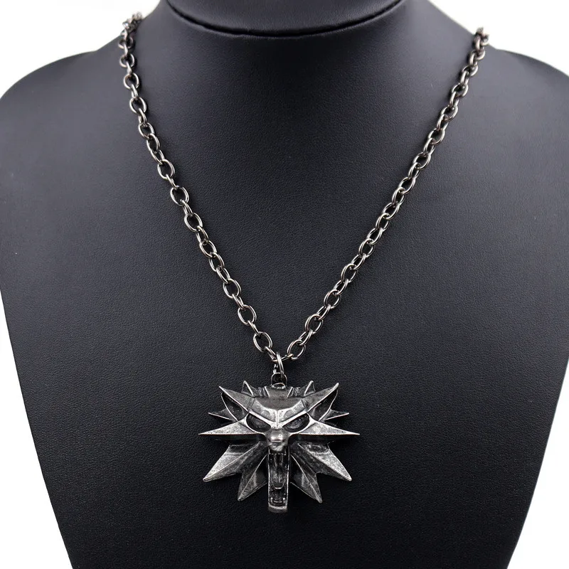 

Hot Sale Pendant Wizard Witcher 3 Medallion Pendant Necklace Wolf Head Necklace U Pick Color Halloween Necklace Pendants