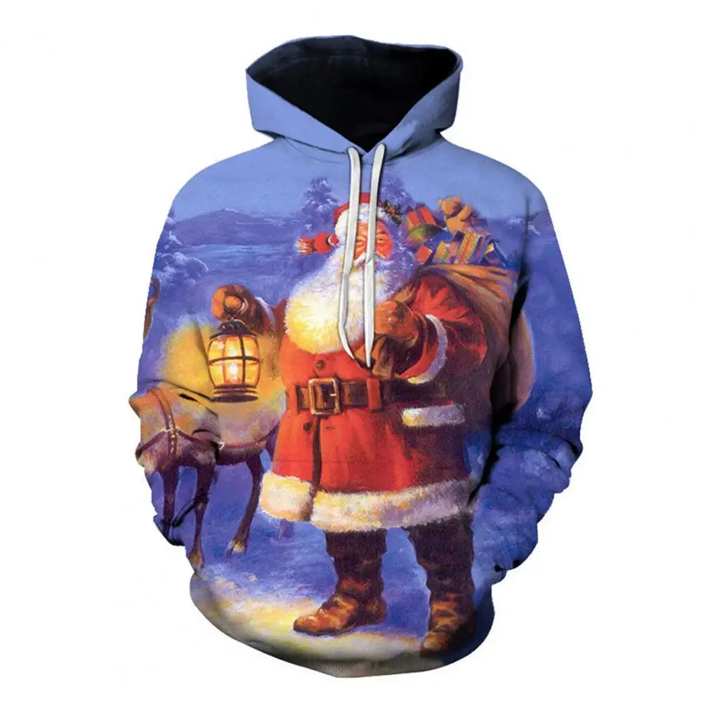 

Long Sleeve Front Pocket Pullover Sweatshirt Men Women Christmas Tree Print Couple Hoodie Festival Clothing