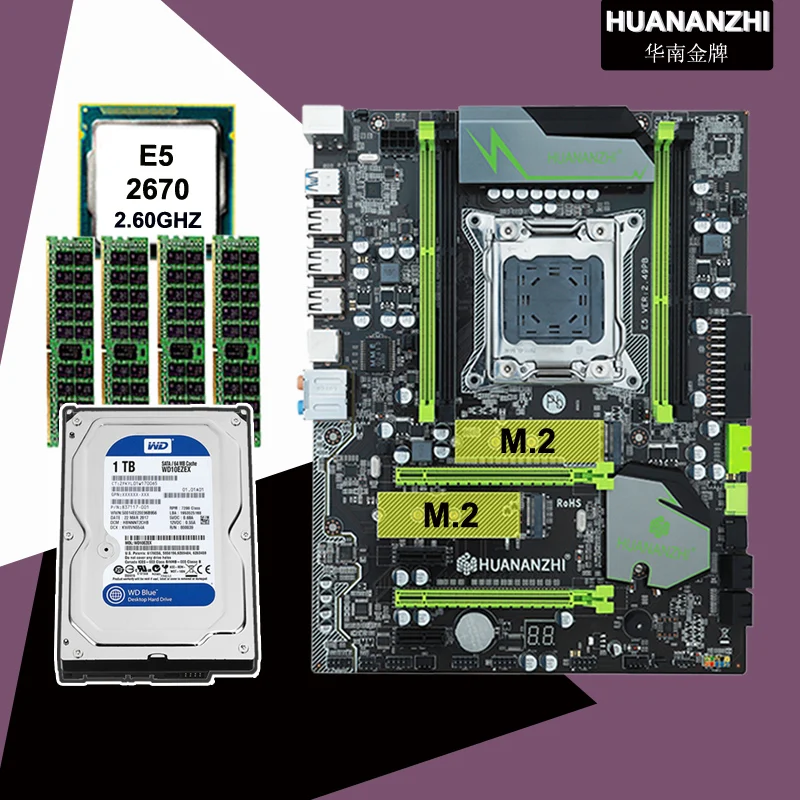 Горячая бренд huanan Zhi X79 LGA2011 материнская плата с ЦП Xeon E5 2670 C2 2,6 ГГц ram 16G(4*4G) DDR3 REG ECC SATA3 7200 1 ТБ HDD