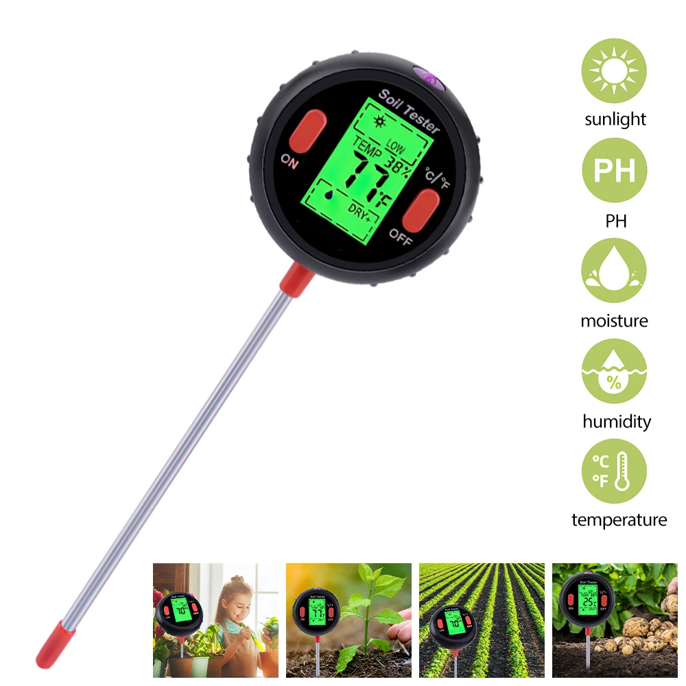 

5-in-1 Soil Analyzer Illumination Intensity Temperature Relative Humidity Soil Moisture Water Content PH Meter Digital PH Tester