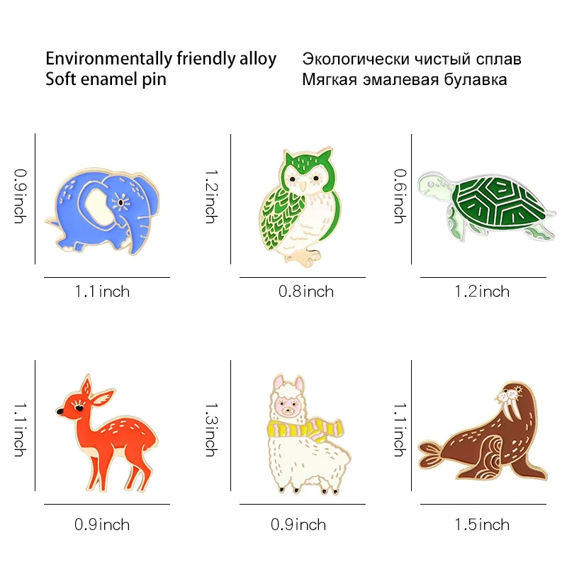 

1PCS Funny Zoo Enamel Pin Deer Walrus Owl Turtle Elephant Brooches Shirt Bag Animal Badge Jewelry Gift for Kids