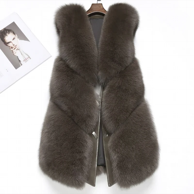 Женский Пушистый Жилет из натурального меха лисы осенне-зимний жилет