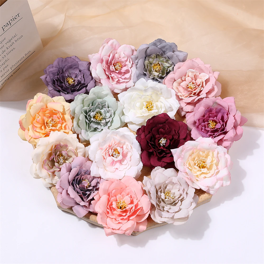 

5PCS 10CM Big Artificial Rose Flowers Heads Christmas Home Decor Wedding Wall Decorations Faux Peony Flowers Crafts Accessories