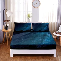starry sky digital printed 3pc polyester fitted sheet mattress cover four corners with elastic band bed sheet pillowcases
