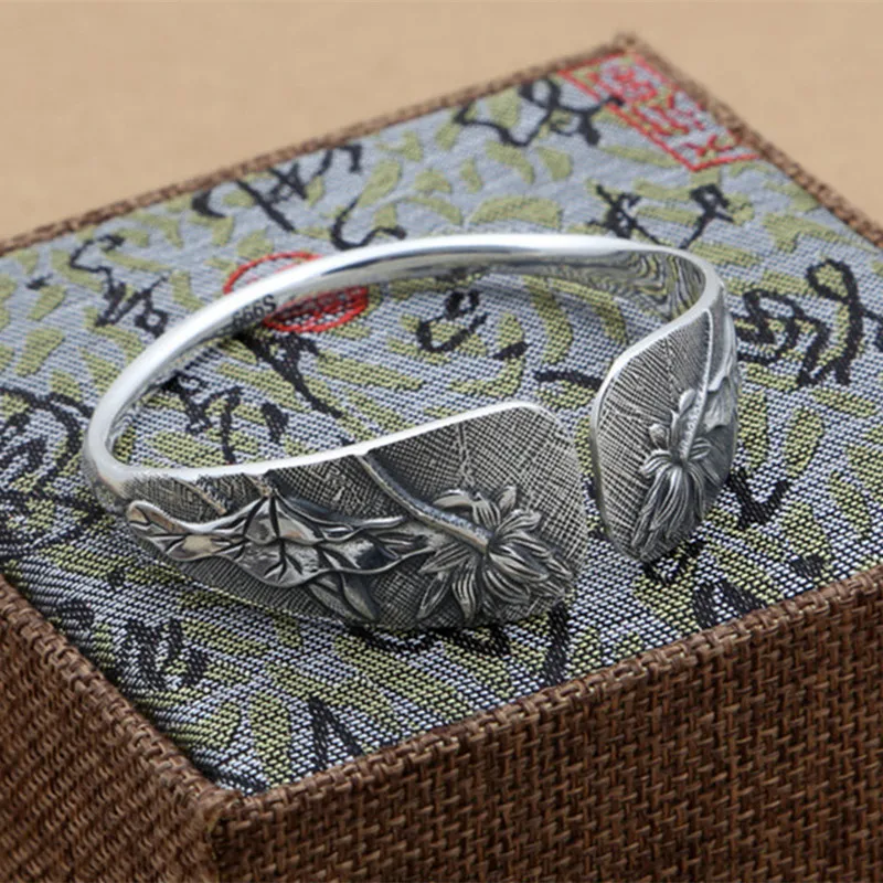 

Buyee Real 925 Sterling Silver Simple Female Bracelet Women 20mm Super Width Lotus Perfect Luxury Bangle Women Fashion Jewelry