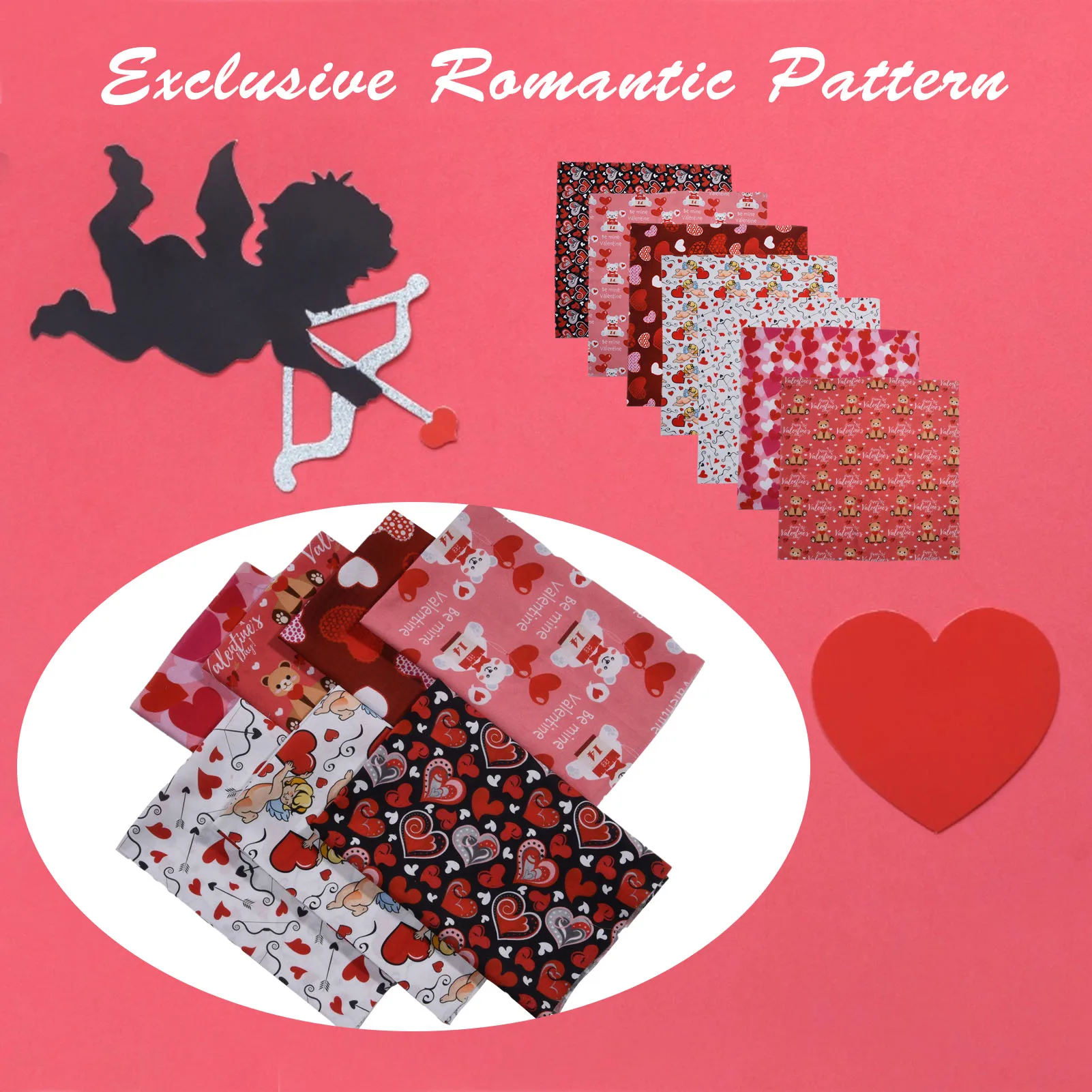 

7 Pcs Of Valentine's Day Red Love Cupid Cotton Cloth Pure Cotton DIY Handmade Cotton Romantic Valentine's Day Decorative Fabric
