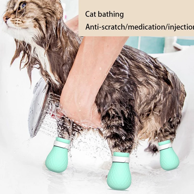 

4pcs Adjustable Pet Cat Paw Protector For Bath Soft Silicone Shoes Cat Paw Cover