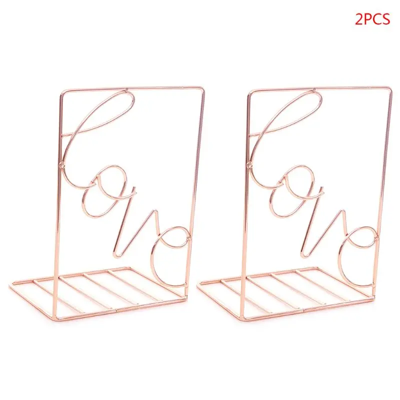 

2Pcs/Pair Creative Love Shaped Metal Bookends Desk Storage Holder Shelf Book Organizer Stand