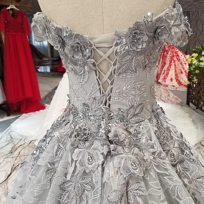 LS04471 старшее серое с открытыми плечами красивое Дешевое Вечернее Платье милое со