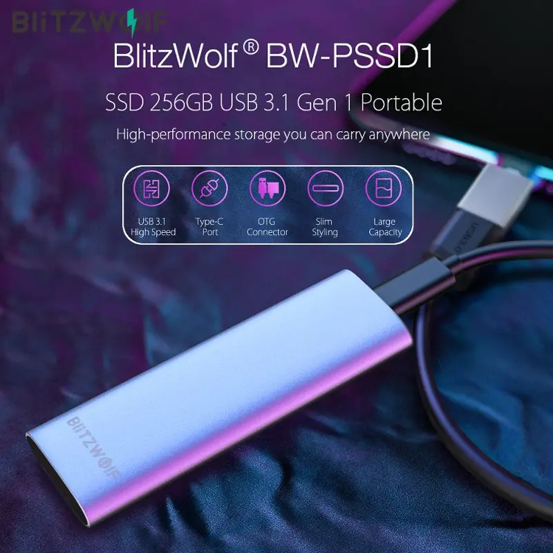 Высокоскоростной жесткий диск BlitzWolf SSD 256 ГБ 512 USB 3 1 Gen с портом Type C Твердотельный