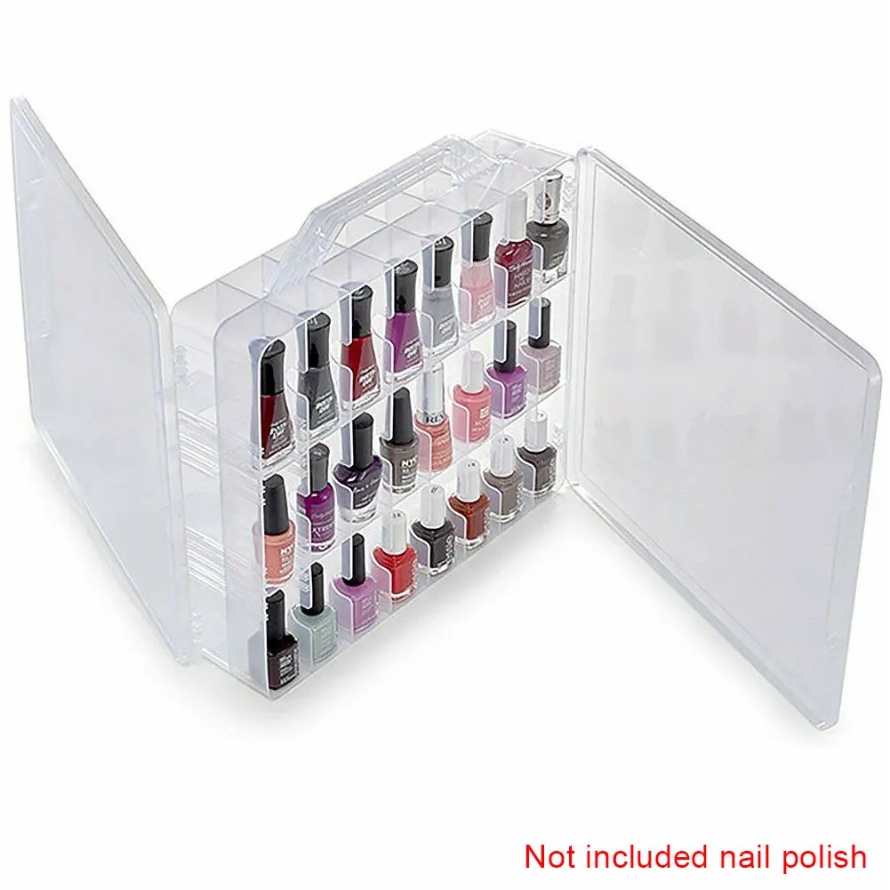 

Divider Gel Transparent Adjustable Space Double Side 48 Bottles Clear Plastic Nail Polish Organizer Storage Case Universal
