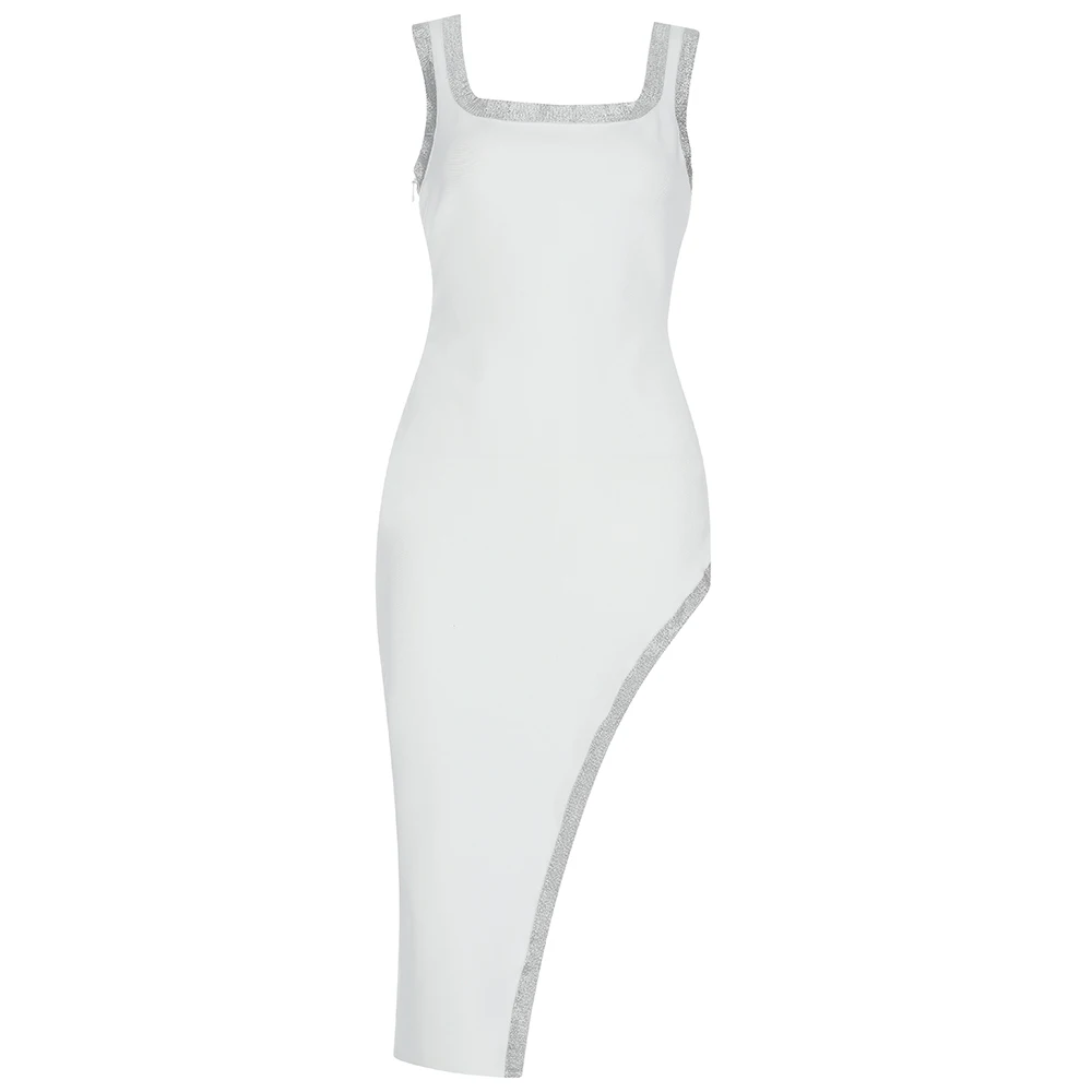 

New Summer Ladies Sexy Sparkly Glitter Split Tank White Women Bodycon Bandage Dress 2021 Elegant Evening Party Club Dress