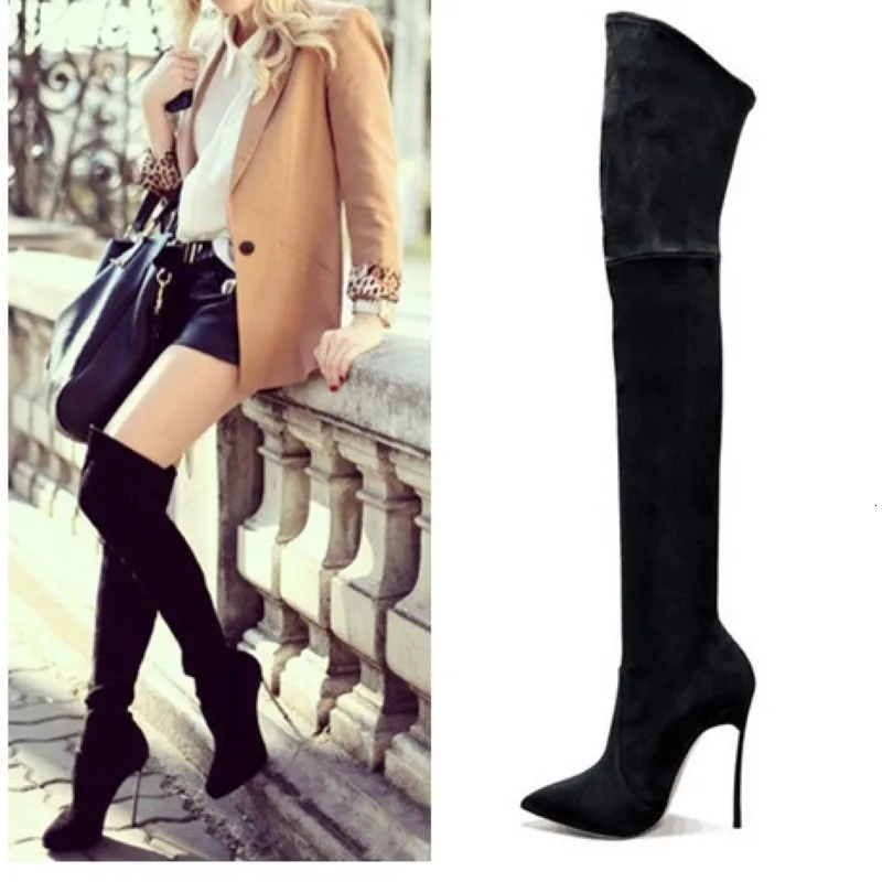 

35-42 Sharp Super High With Elastic Overknee Woman Boots Metal With