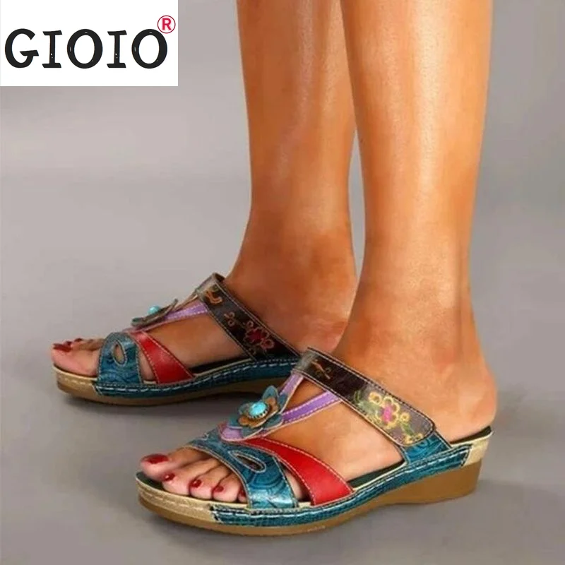 

Богемные стильные новые модные Нескользящие сандалии на танкетке, женские сандалии на танкетке, сандалии на плоской подошве, шлепанцы для ж...