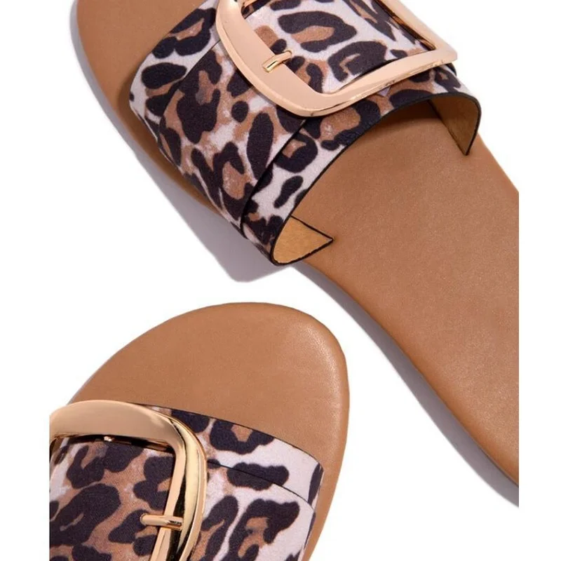 

2021 Fashion Summer Women's Slippers Buckle Flats Leopard Print Slides Beach Open Toe Sandals Soft Slippers Women Sandal Shoes