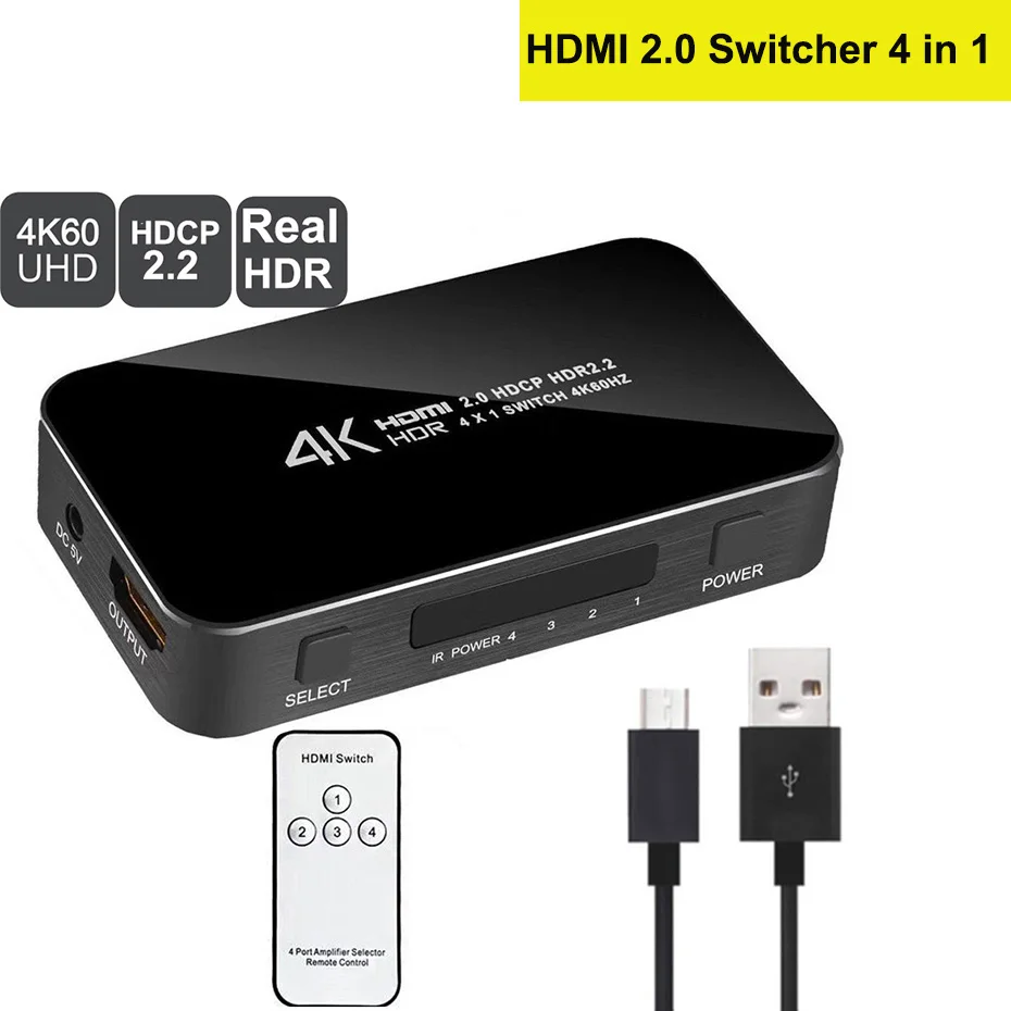 4K HDMI Коммутатор HDMI 2,0 Переключатель HDMI аудио экстрактор HDR ARC Сплиттер 4X1 с пультом дистанционного управления(HDMI в HDMI+ toslink+ стерео аудио выход