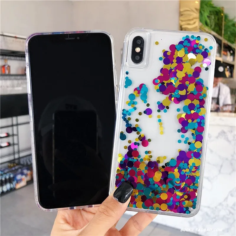 Чехол с радужной волной и блестками в горошек для iphone 11 11Pro Max X XR XS 7 8 Plus жидкий