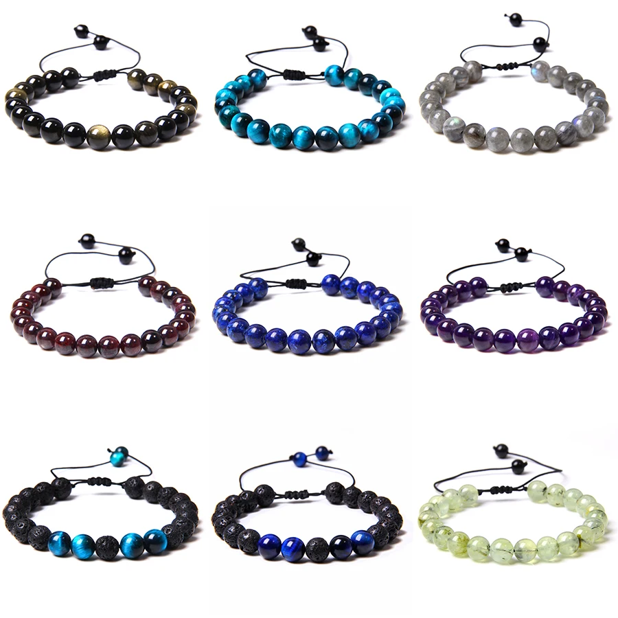 

Fashion Braided Bracelet Natural Labradorite Tiger Eye Stone Beads Wove Adjustable Bracelet for Women Men Couple Jewelry Gifts