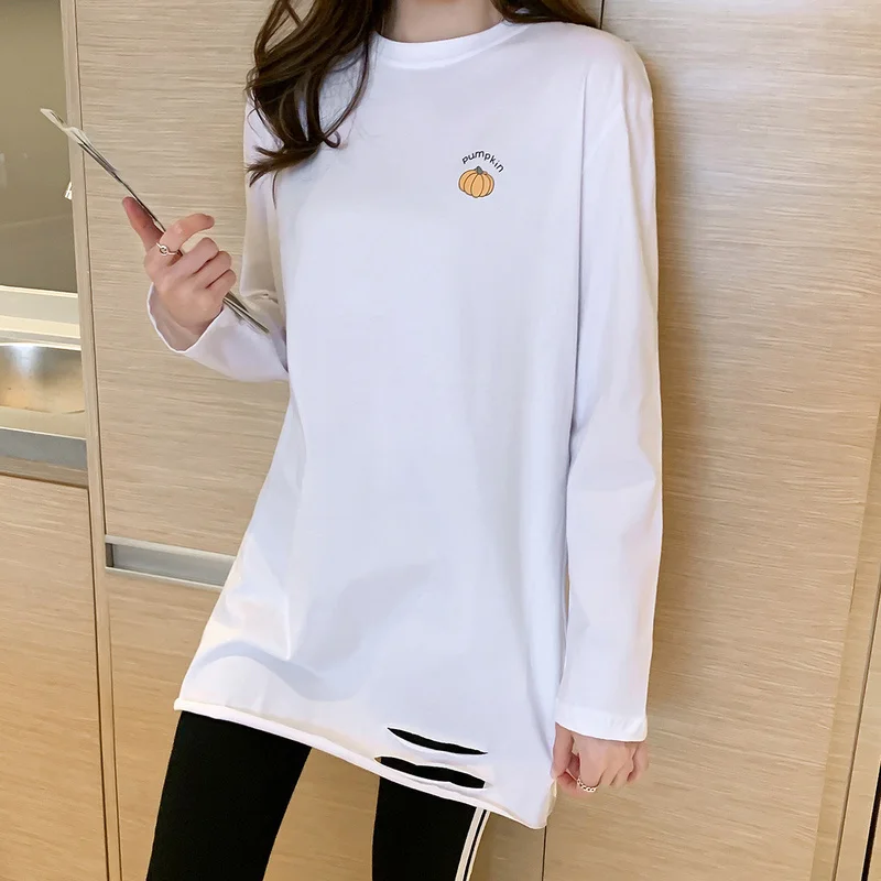 

Однотонная футболка с длинным рукавом для женщин, осень 2021, новый корейский стиль