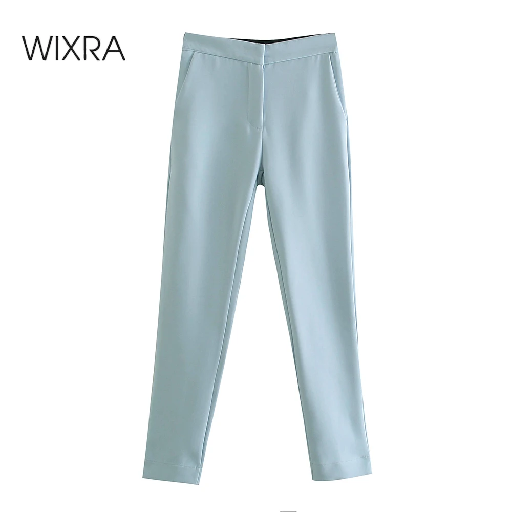 

Wixra Womens All Match Basic Pants Casual Pencil Solid Button Zipper Fashion Street Style Trousers Spring Summer