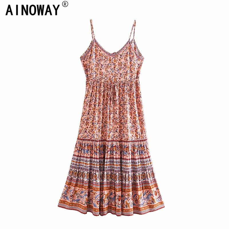 Женское винтажное платье без рукавов розовое пляжное с цветочным принтом