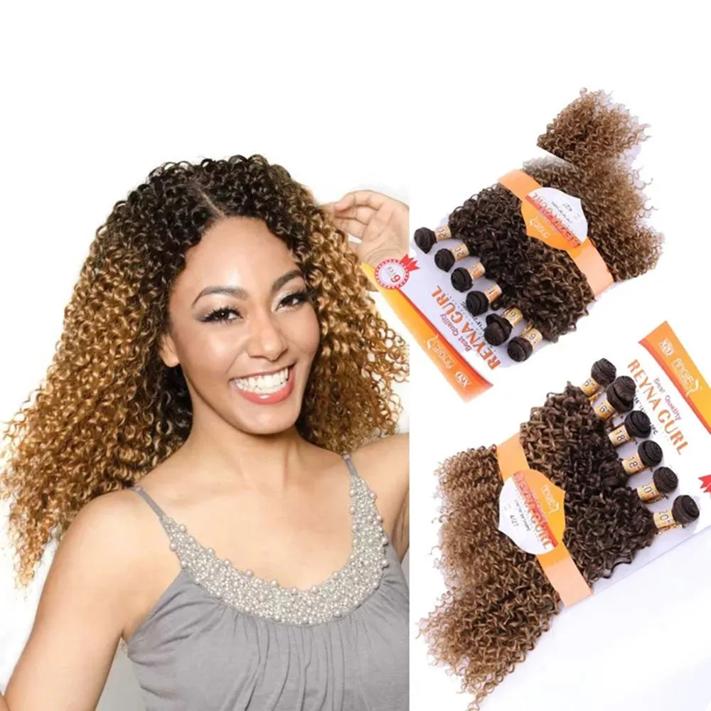 

(Free Shipping)Afro Kinky Curly Hair Bulk 16" 18" 20" 210Grams Hair Weave Bundles weaving Synthetic Hair Extensions 6PCS/Pack