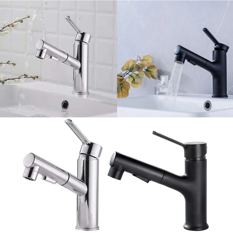 

Pull Out Bathroom Basin Sink Faucet Rinser Sprayer Gargle Brushing 3 Mode Mixer Tap Cold & Hot Basin Faucet Deck Mounted