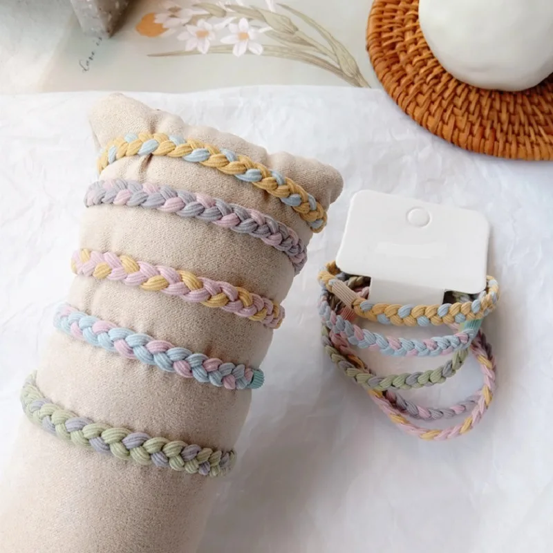 

5Pcs/Set Korean Elastic Hair Bands Women Scrunchie Ponytail Holder Headband Colorful Rubber Weave Bands Fashion Hair Accessories