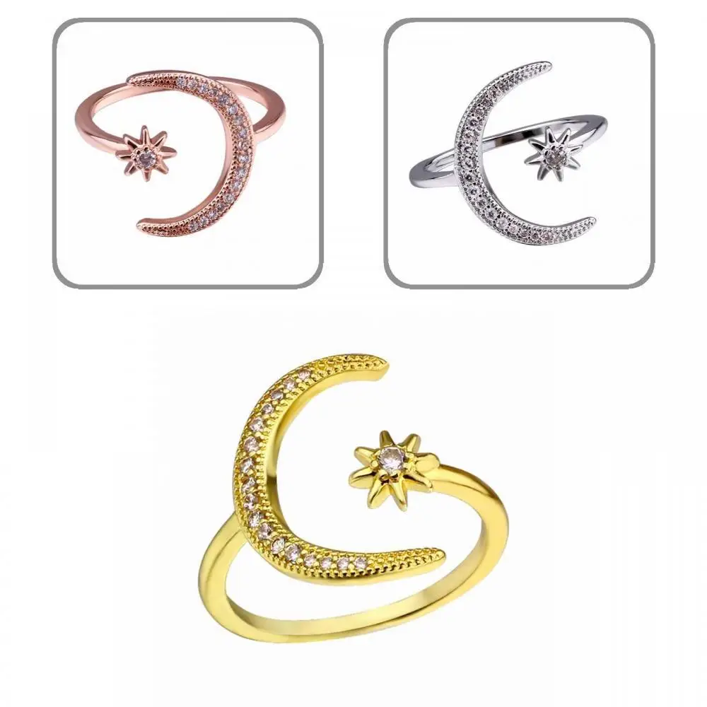 

Creative Star Moon Rhinestone Opening Finger Ring Women Wedding Jewelry Gift