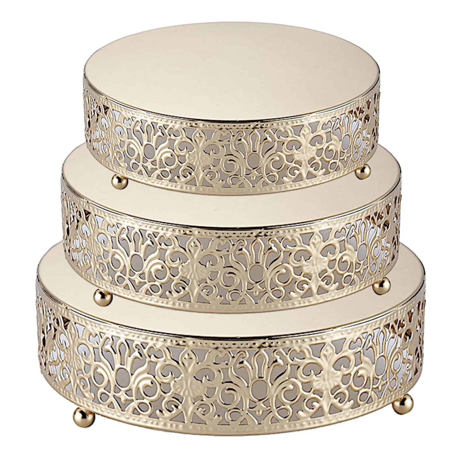 

3pcs Wedding Party Holder Baby Shower Snack Reusable Dessert Cupcake Birthday Cake Stand Baking Elegant Candy Round Gold Fruit
