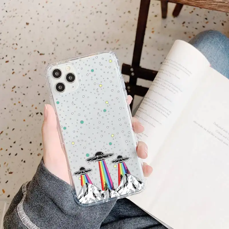 

Aesthetics Cartoon alien space Phone Case Transparent for iPhone 11 12 mini pro XS MAX 8 7 6 6S Plus X 5S SE 2020 XR