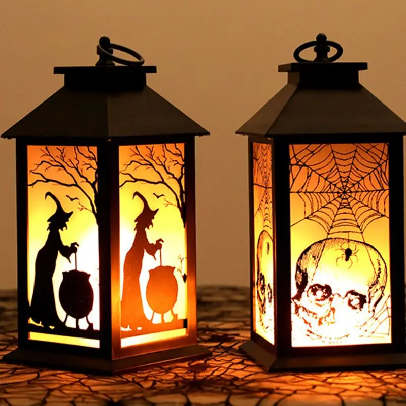 

Halloween Decoration Vintage Witch Skull LED Wind Light Flame Lamp Portable Lantern Props Bars Party Supplies