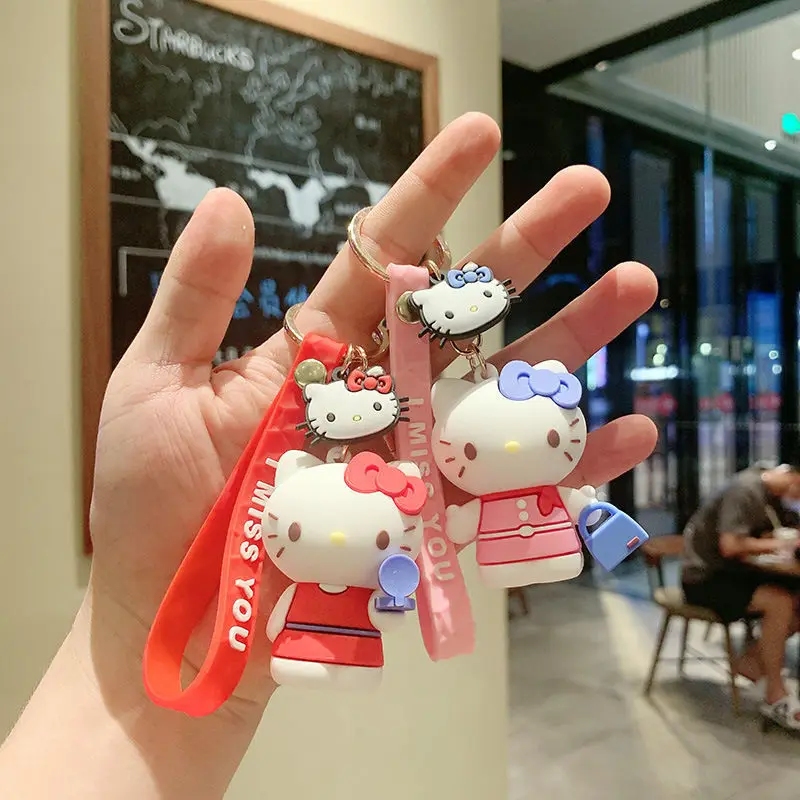 

Брелок для ключей Hello Kitty с симпатичной мультяшной куклой, подвесное украшение на заказ для пары автомобилей, креативный брелок для ключей с ...