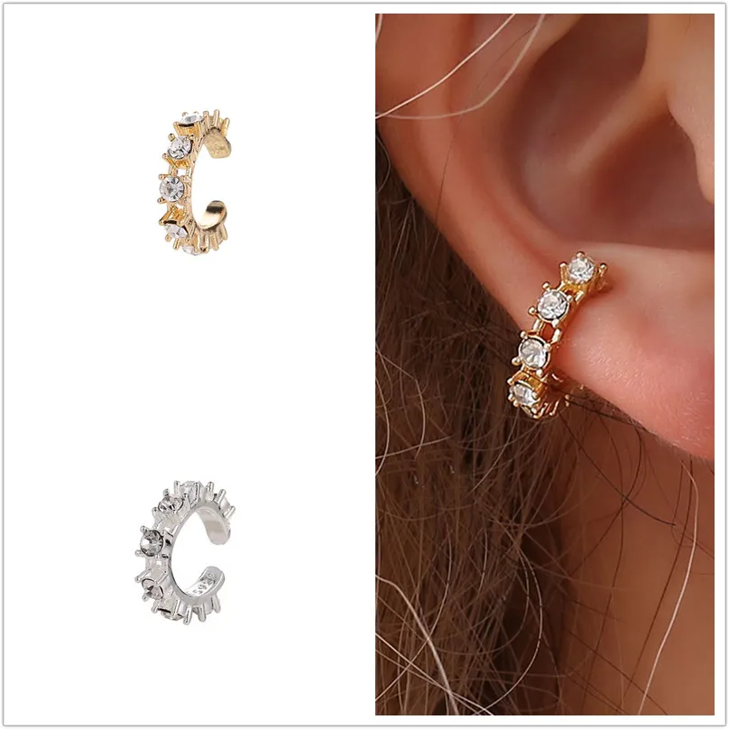 1 шт. U Форма минималистский Cz клип на серьги клипсы пирсинга золотистого или