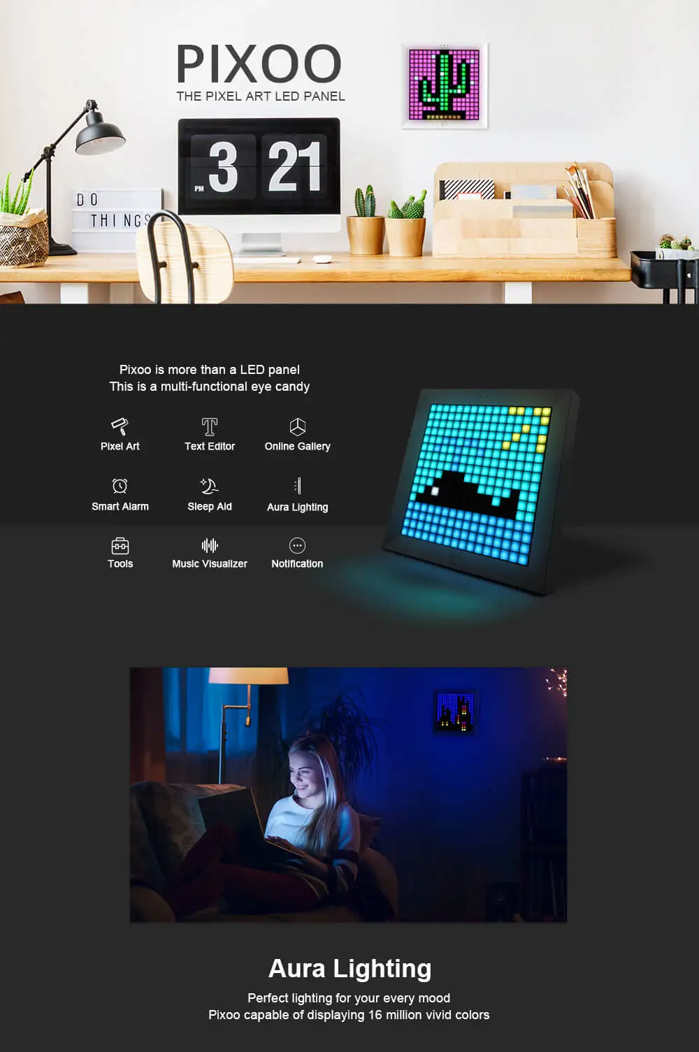 Divoom Pixoo умные часы Будильник bluetooth цифровая рамка pixel art светодиодный светильник знак DIY через приложение умный дом украшение Рождественский подарок