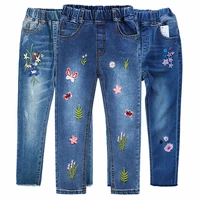 4 15t kids jeans for teenage girls pants children denim trousers blue stretch embroidery flowers teen clothes spring clothing