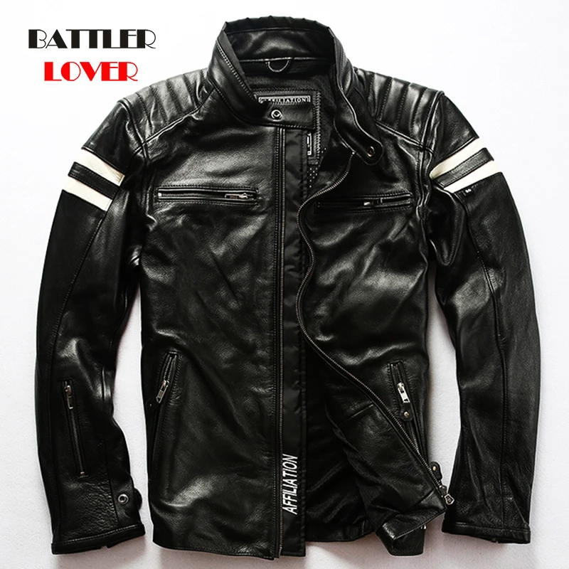 

Genuine Leather Motorcycle Jacket For Men 2021 100% Real Cowhide Riding Biker Overcoats Male Autumn Motor Coats Plus Size S-XXXL
