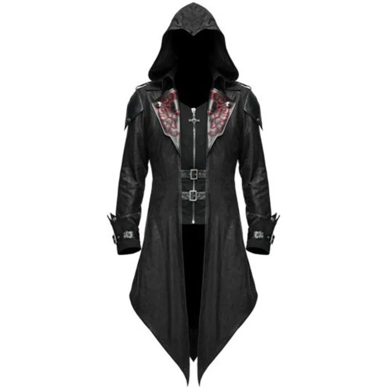 Мужской стиль стимпанк готический смокинг тренчкот с отложным воротником