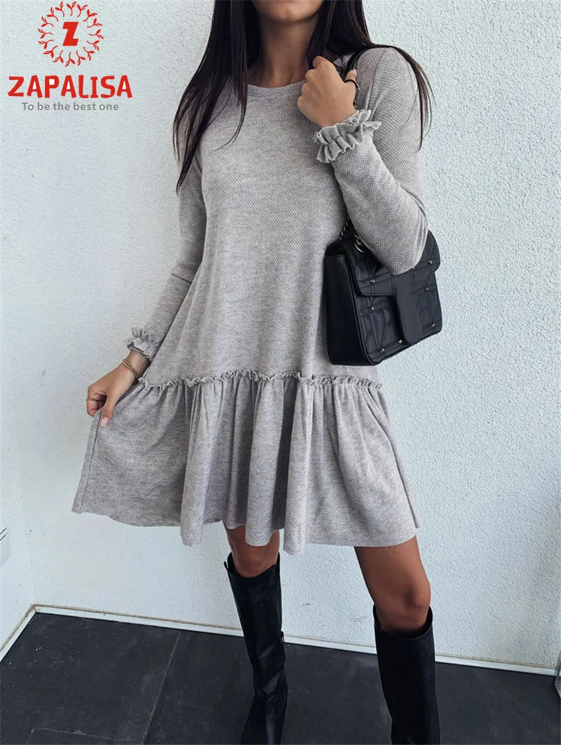 Милое женское платье пуловер в стиле преппи Повседневное с круглым вырезом