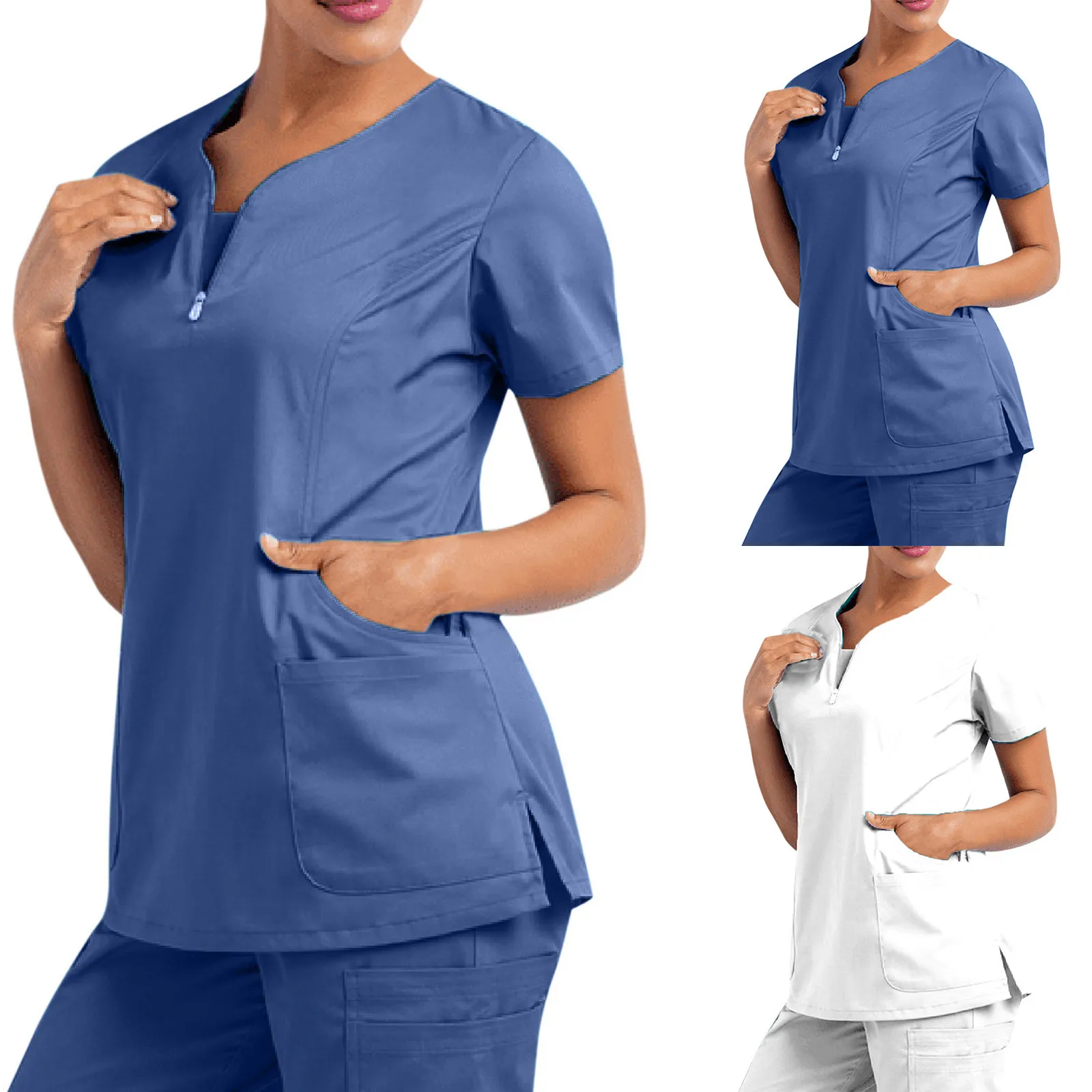 Женская форма медсестры с коротким рукавом V-образным вырезом и карманом на