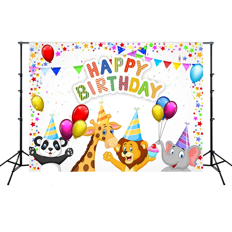 

210*150cm Jungle Safari Animal Wall Party Photography Backdrop Happy Birthday Theme Party Supplies Banner Decoration