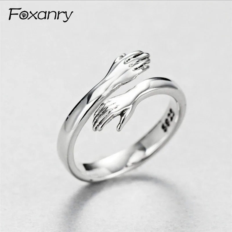 Foxanry 925 пробы серебряные креативные парные обручальные Открытые Кольца тромди простые обнимательные кольца ювелирные изделия для вечеринк...