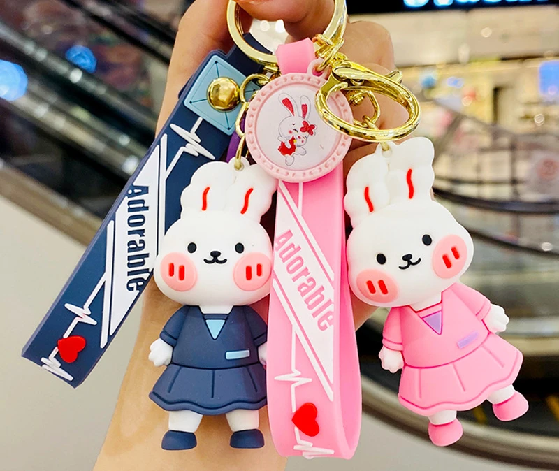 

Cartoon Small Bear Rabbit Keychain For Women Man Bag Car Kawaii Doll Pendant Keyring Girl Heart Jewelry Holder Ornaments