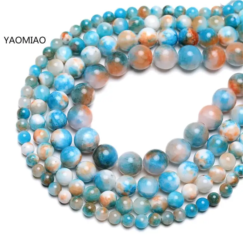 

Цветные синие и желтые персидские нефритовые Круглые бусины для изготовления ювелирных изделий, нитка 15 дюймов для браслета «сделай сам», 6 ...
